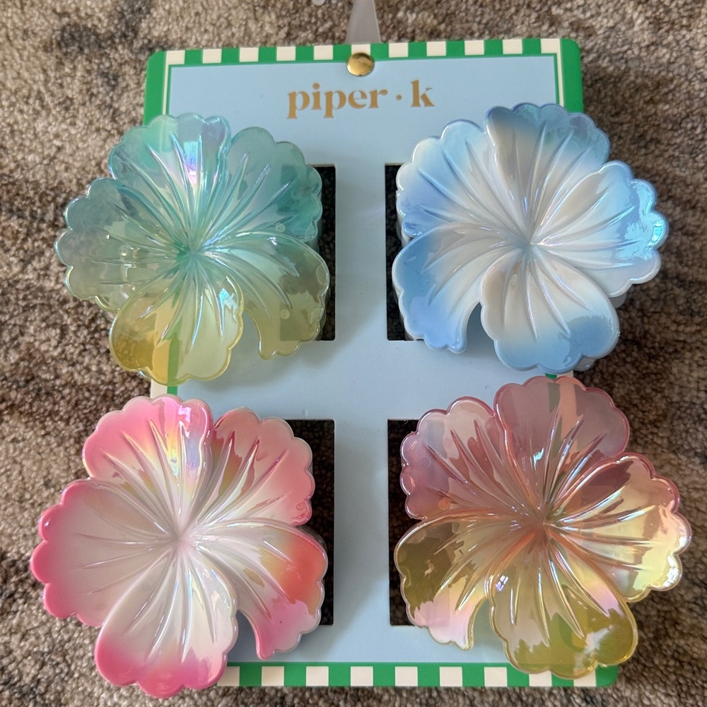 Piper Floral Hair Clips Set - Pink, Blue, Yellow, Cream